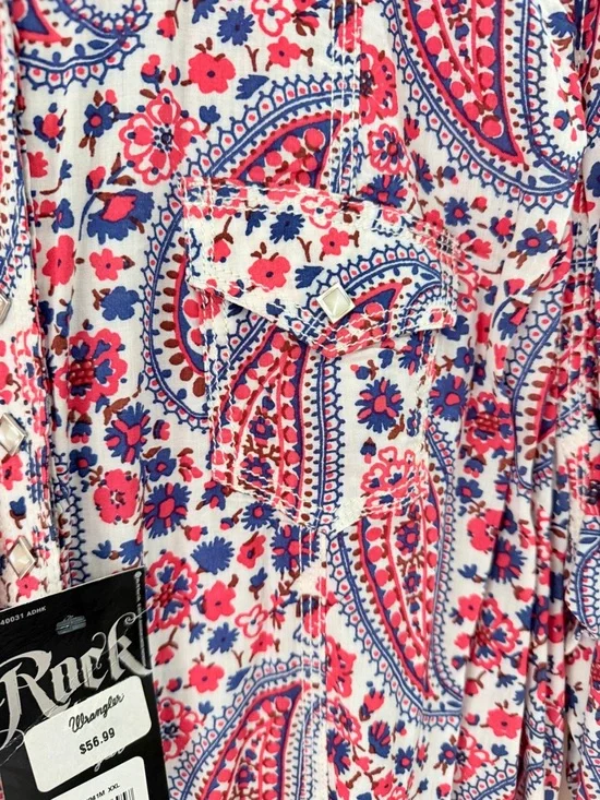 Wrangler Paisley Button-Up in Red, Blue & White, Pear Snaps XXL - Picture 8 of 10